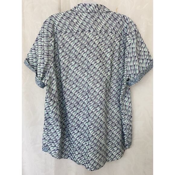 Robert Graham Shirt Button Down Short Sleeve Green Blue Cotton 2XL - Picture 2 of 7